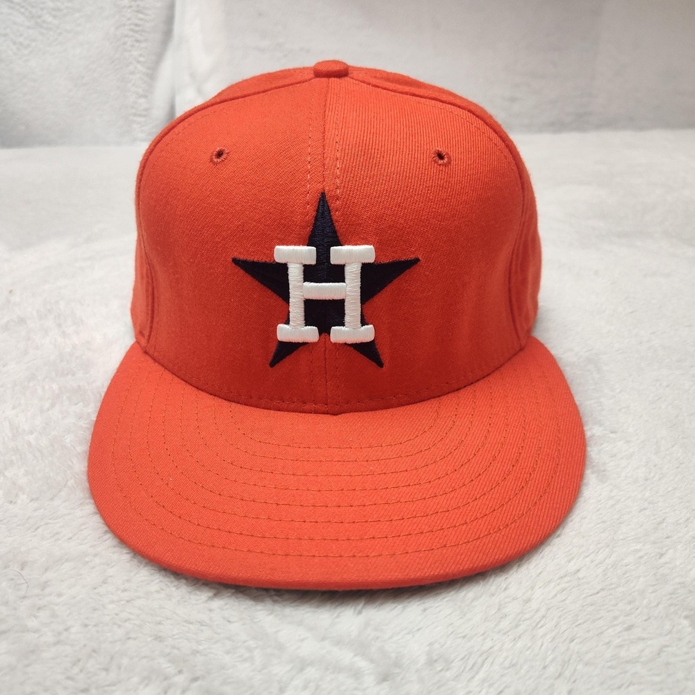 Hoston Astros New Era Hat Cap Fitted Mens 7 1/4 Orange 59FIFTY Wool MLB
